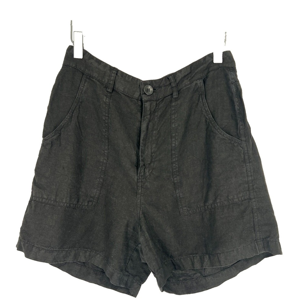 Enza Costa Shorts Womens 2 Black French Linen High Rise Utility Elevated Basic